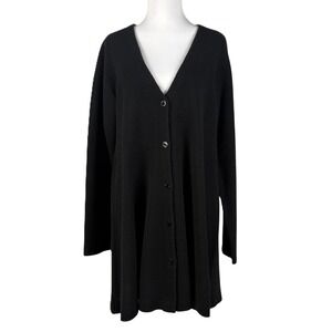 Eileen Fisher Cashmere Wool Cardigan Sweater Womens M Black Long Minimalist